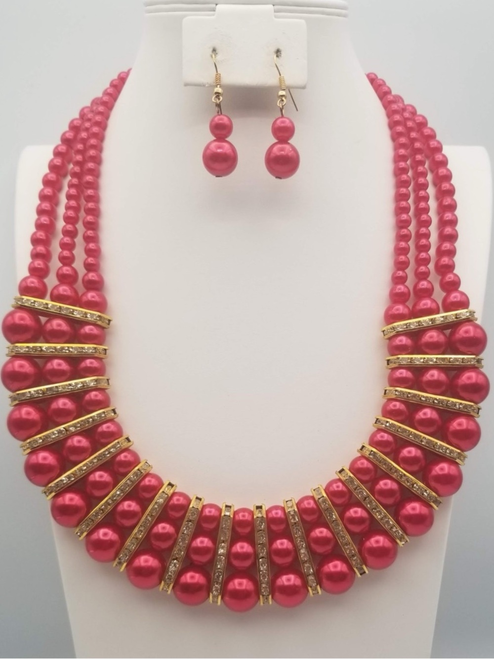Elegant Pink Pearl Statement Necklace & Earring Set